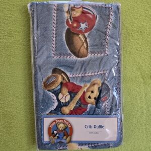 NWT NIP VHTF mint - Crib Ruffle - BLUE JEAN TEDDY - SPORTS BASEBALL FOOTBALL (Q2